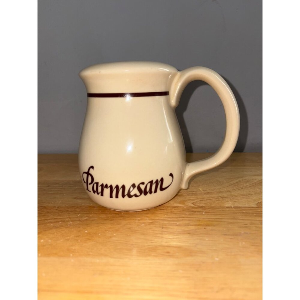 Vintage Ceramic Parmesan Cheese Shaker With Handle, Stopper & Embossed Design